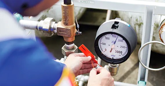 Pressure gauge in an industrial fluid system