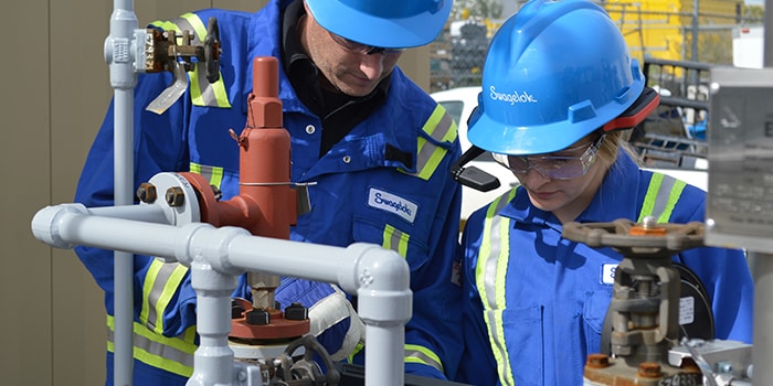 Ingenieros de campo inspeccionando un analizador raman