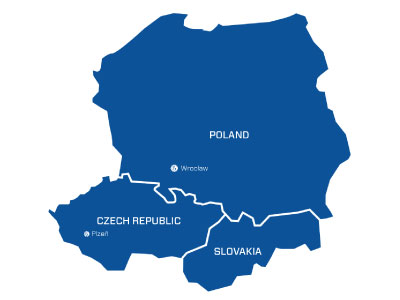 Mapa Swagelok České republiky, Polska a Slovenska