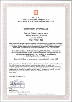 ČEZ certificate