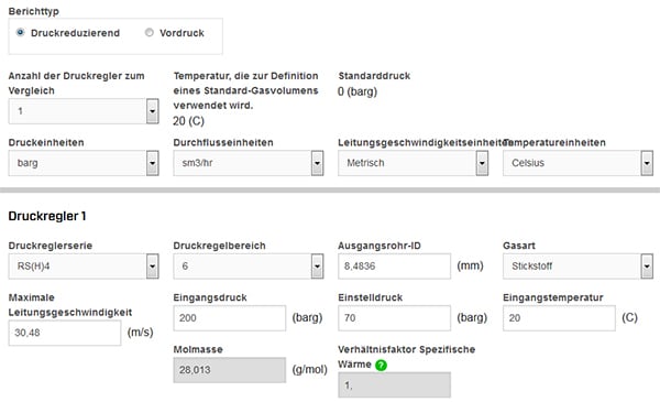 Eingabewerte zur Erzeugung eines Durchflussdiagramms