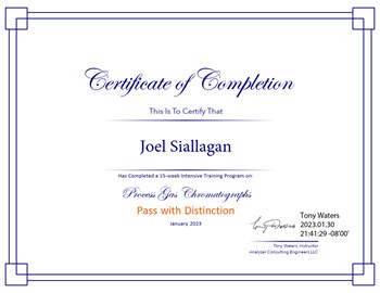 Joel Siallagan - Certificate Of Completion - Process Gas Chromatography