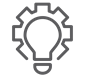 Gray outline of a lightbulb with a gear inside, representing technical expertise and innovative solutions.