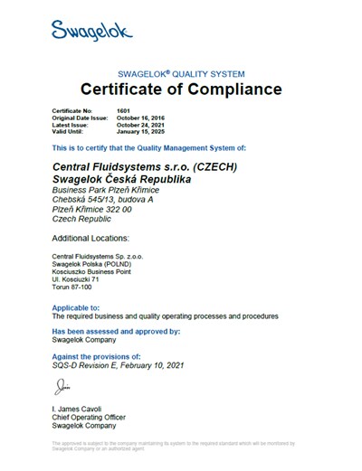 CZECH Certificate of Compliance