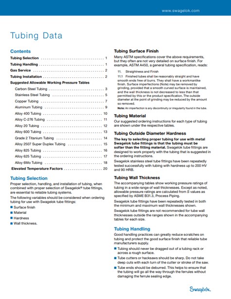 Tubing Data Image