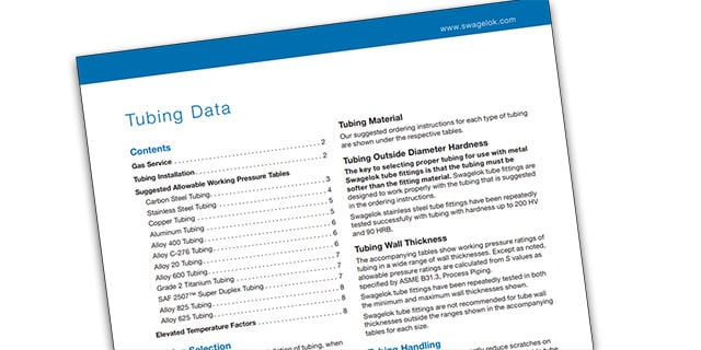 swagelok tubing data sheet