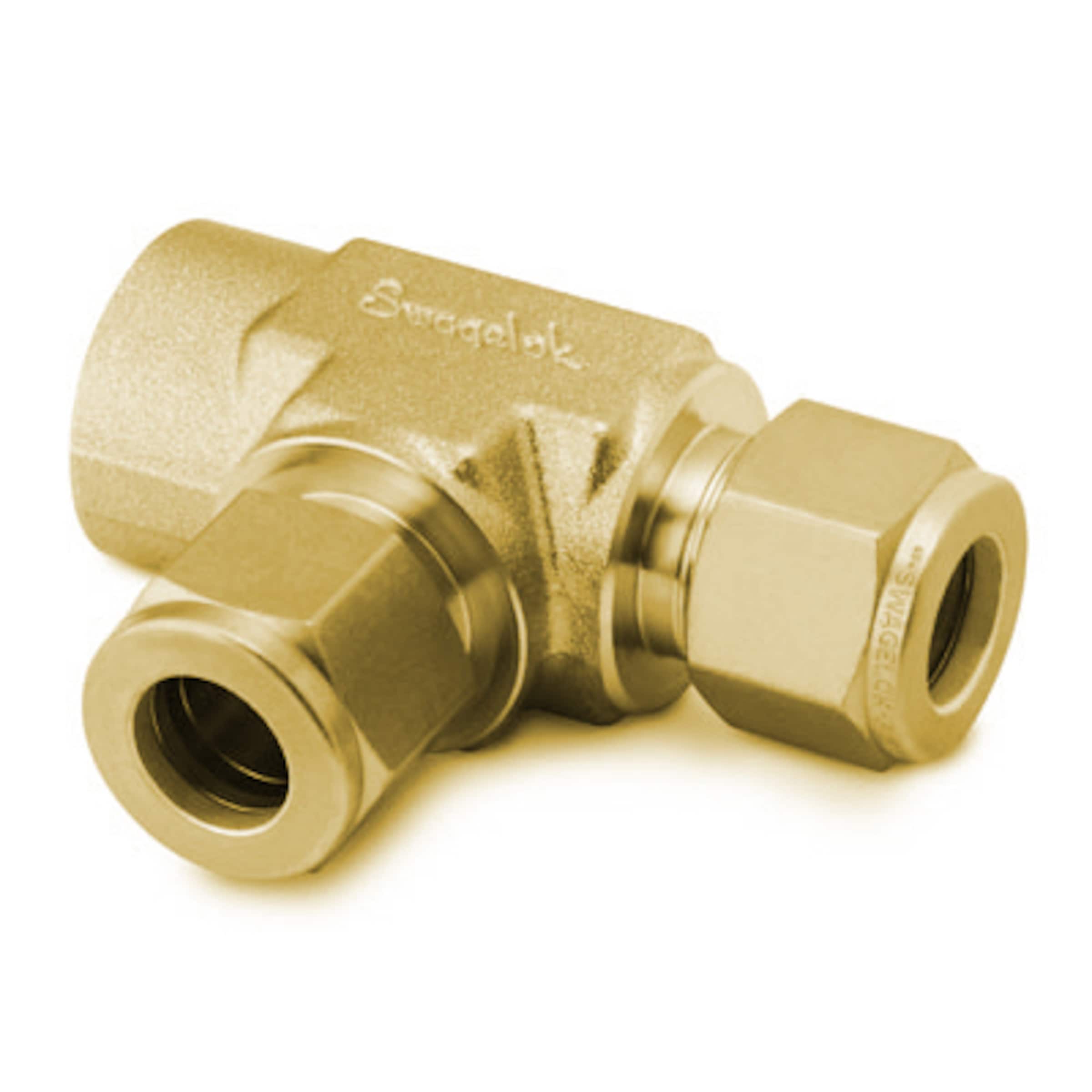 Brass Swagelok Tube Fitting, Female Run Tee, 1/4 in. Tube OD x 1/8 in