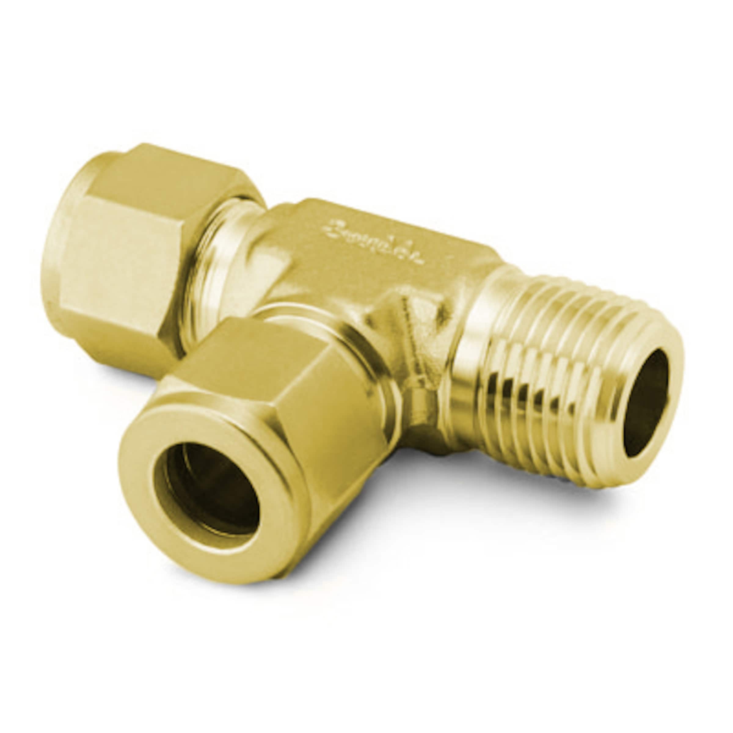 Brass Swagelok Tube Fitting, Male Run Tee, 1/4 in. Tube OD x 1/4 in