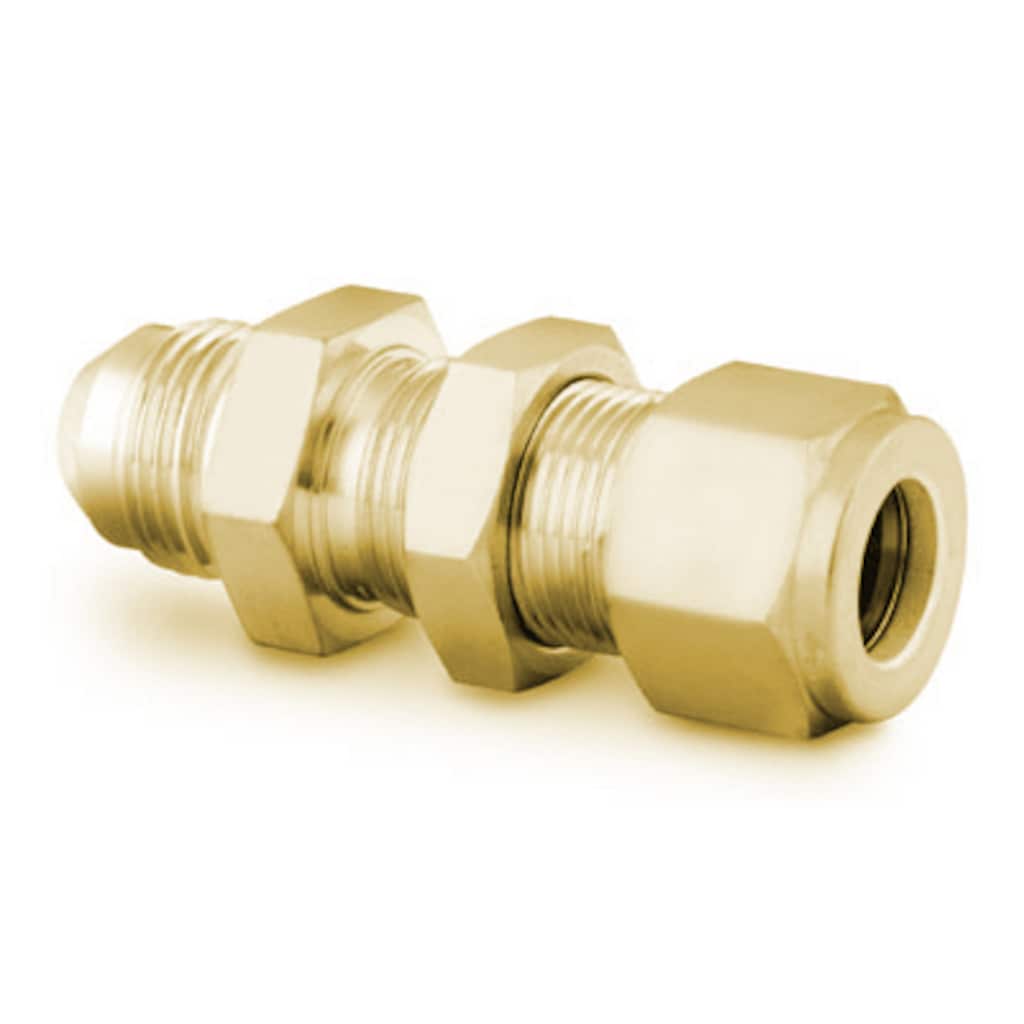 Brass Swagelok Tube Fitting, Bulkhead Union, 1/4 in. Tube OD x 1/4 in. AN Tube Flare
