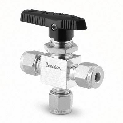 Stainless Steel 1-Piece 40G Series 3-Way Ball Valve, 0.15 Cv, 1/8