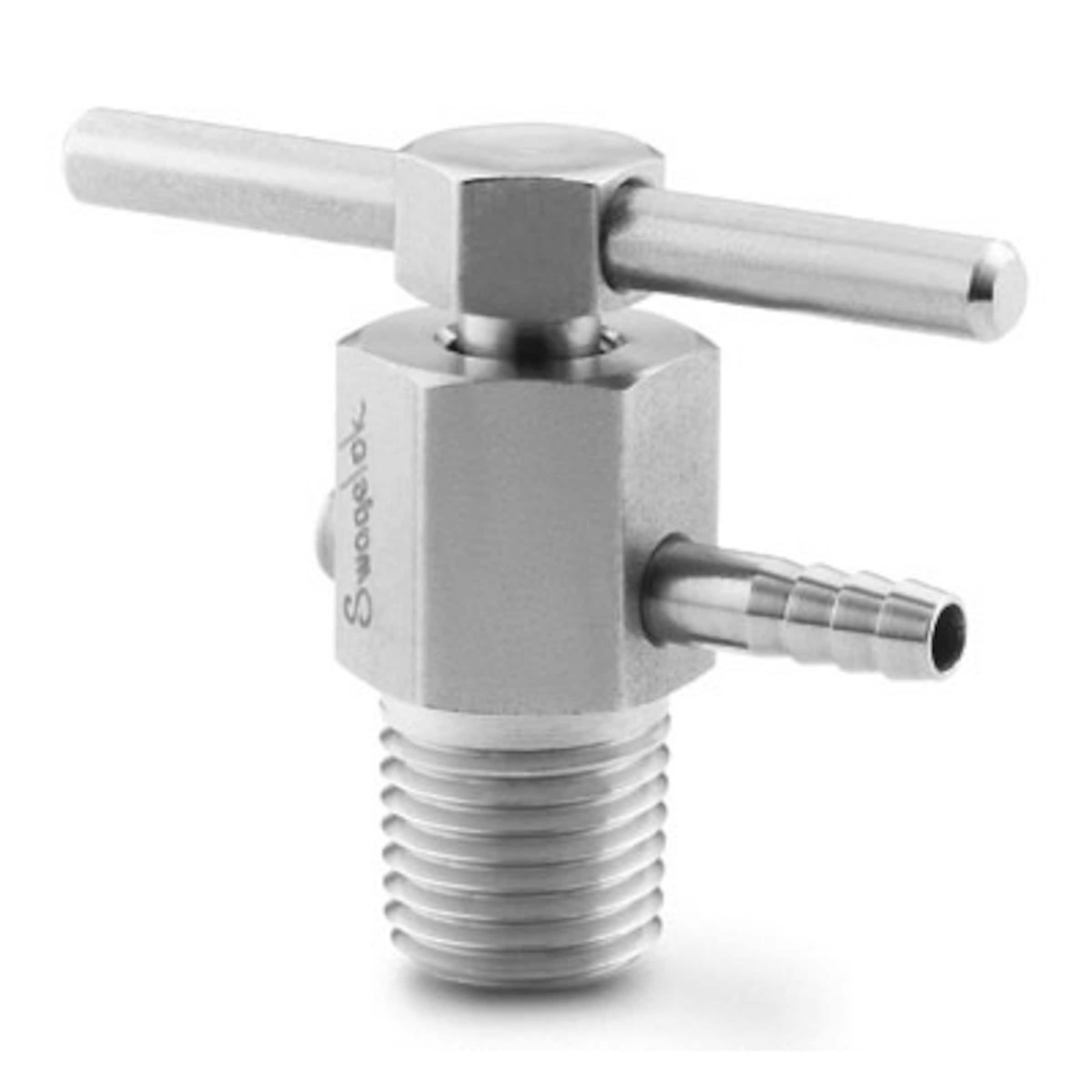 Stainless Steel Bleed Valve, 1/4 in. MNPT, Barbed Vent Tube, Stainless