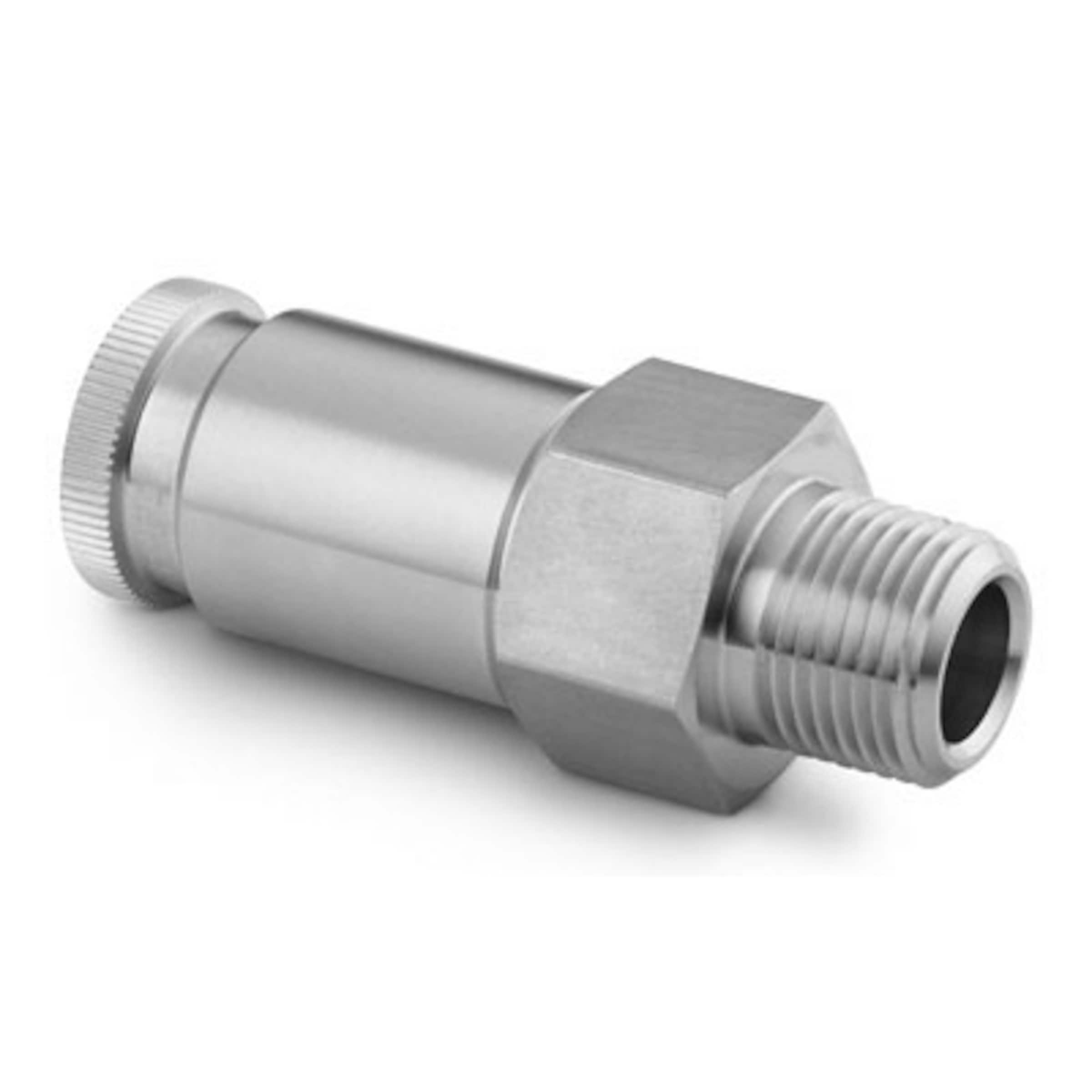 Stainless Steel PTFE Sealed Quick Connect Stem with Valve, 1.4 Cv, 1/4 in. Male NPT PTFE