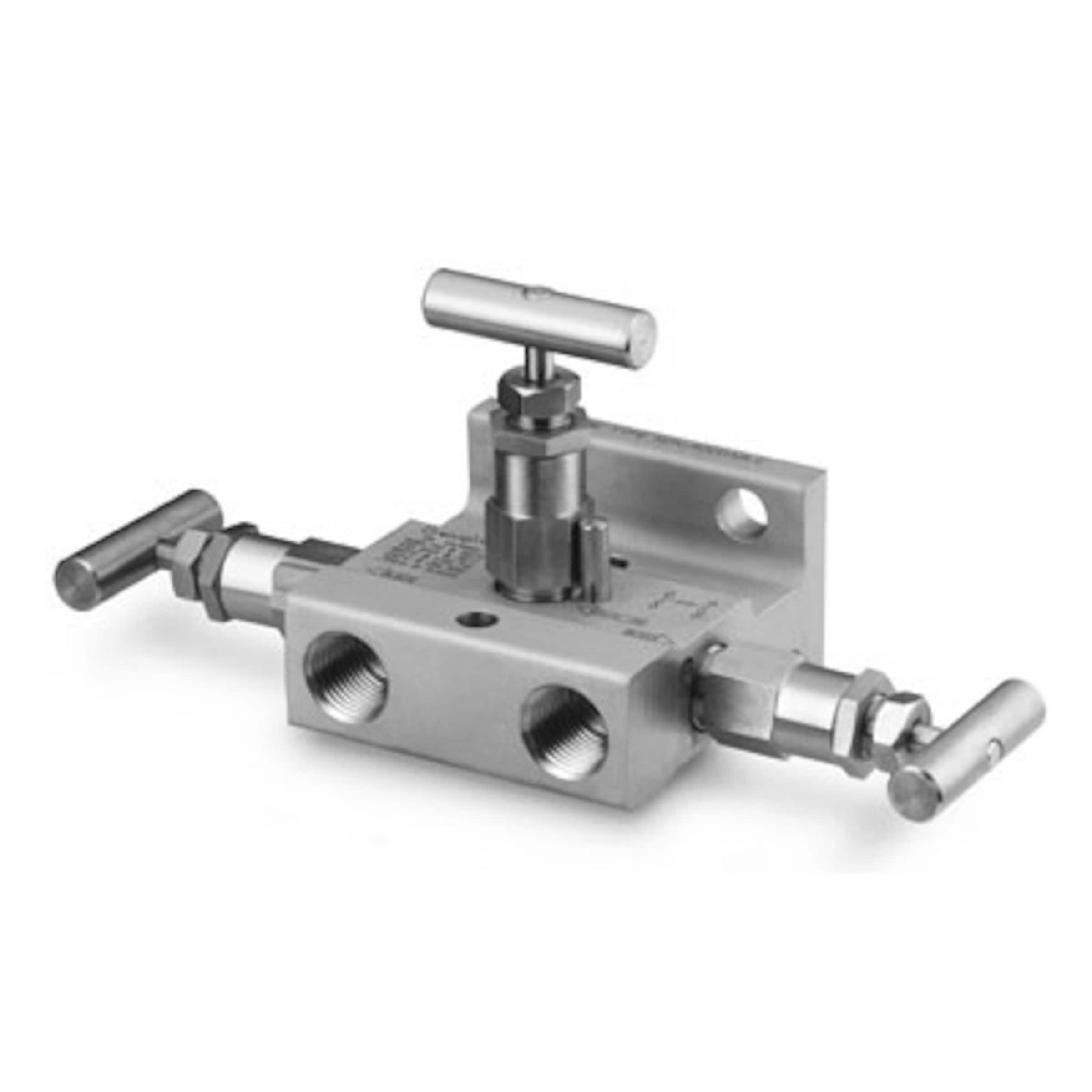 Manifold para instrumentación de 3 válvulas de acero inox., 1/2 pulg