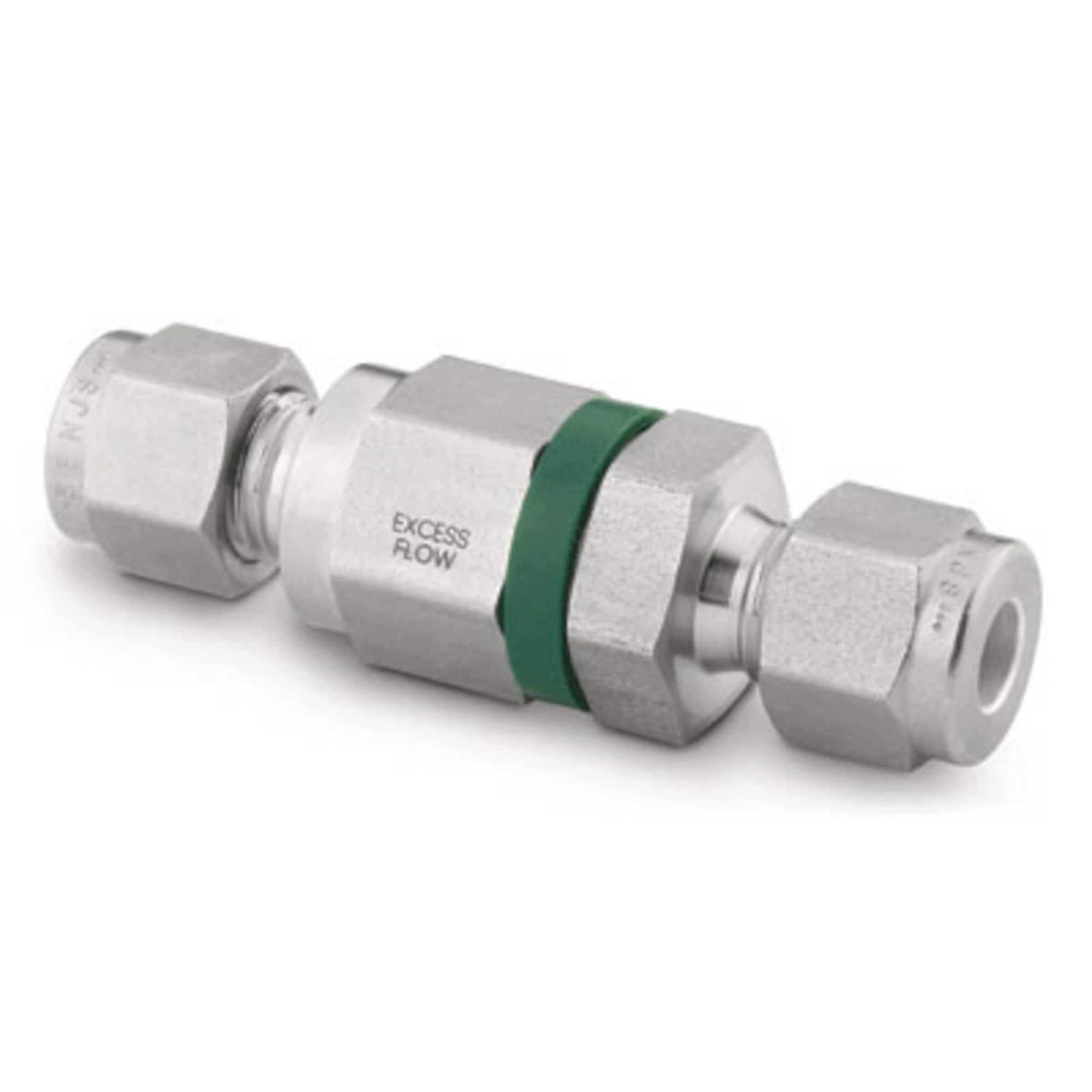 Stainless Steel Excess Flow Valve, 1/4 in. Swagelok Tube Fitting, 1 gal/min (3.8 L) Spring