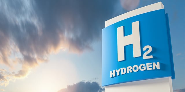 H2 Hydrogen sign outside a production facility